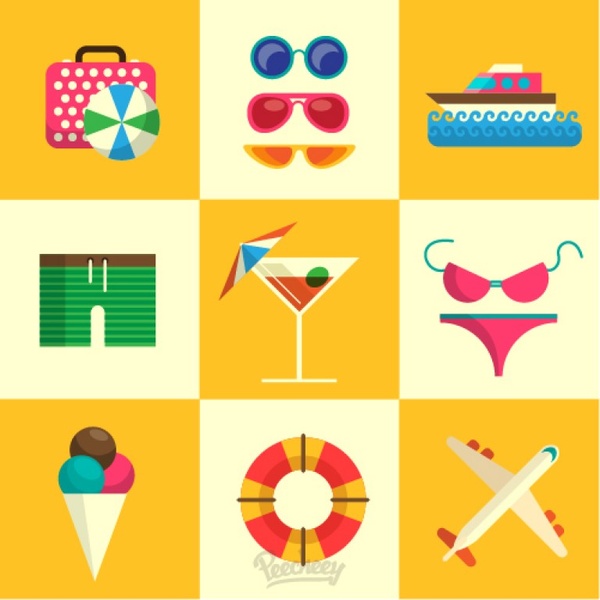 summer beach icon set