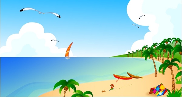 beach scene painting sail coconut seagull icons decor