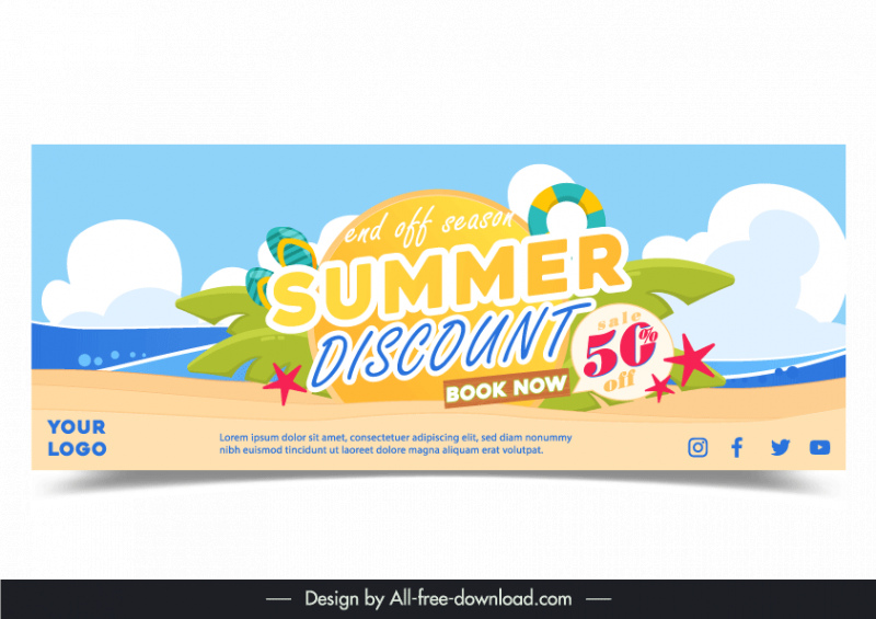 summer discount banner template bright ocean elements