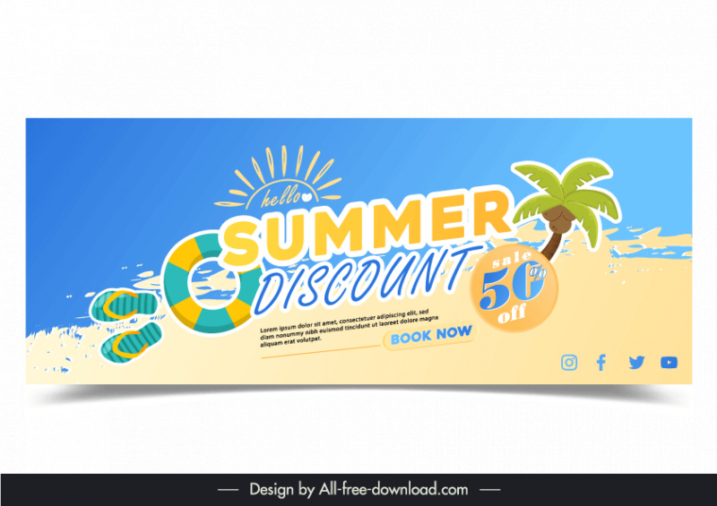 summer discount banner template flat sea elements design 