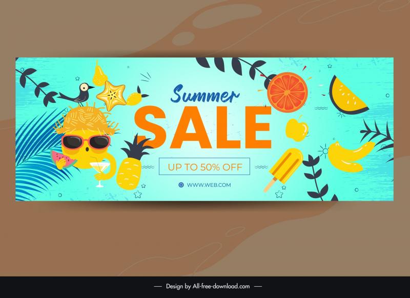 summer discount banner template funny stylized design 