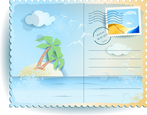 summer elements postcards vector