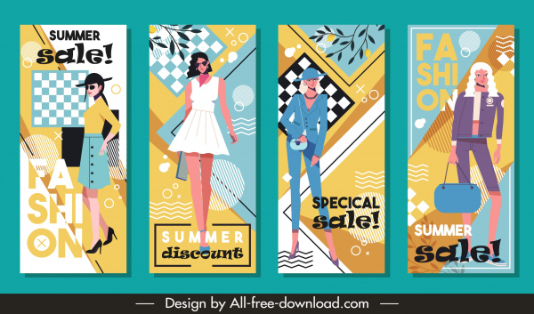 summer fashion sale flyers colorful contemporary female models
