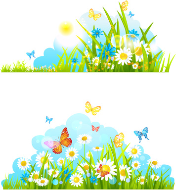 summer flower with butterflies nature elements vector