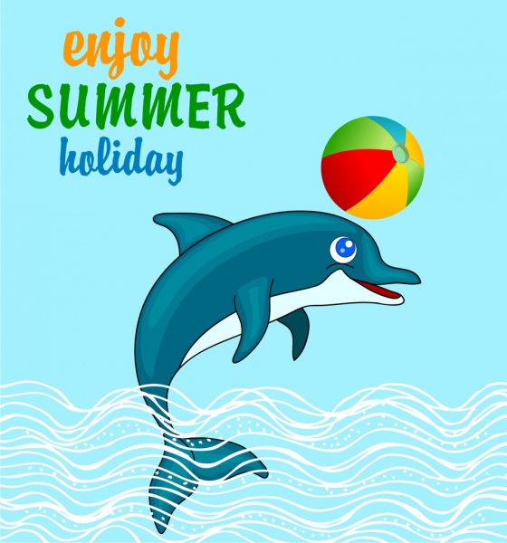 summer holiday banner joyful dolphin icon colored cartoon