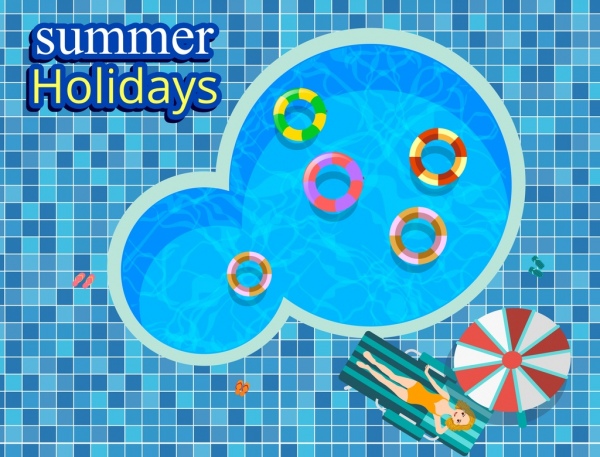 summer holiday banner swimming pool bikini girl icons