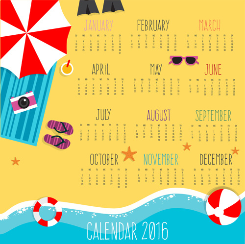 summer holiday styles calendar16 vector