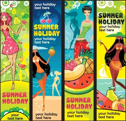 summer holiday banners colorful symbols elements vertical style