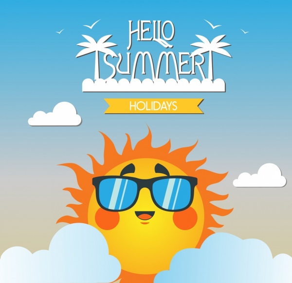 summer holidays banner stylized sun island icon ornament