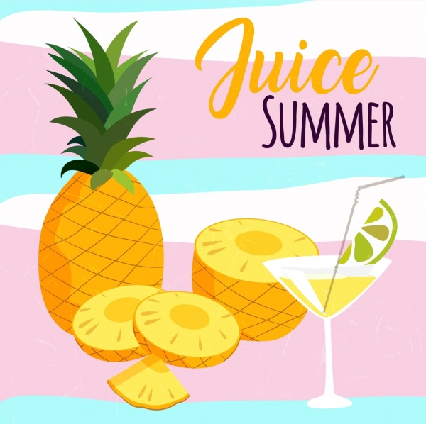 summer juice advertising pineapple cocktail glass icons