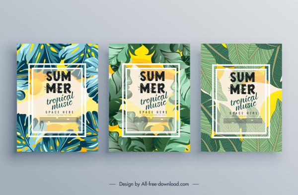 summer music poster templates green leaves decor