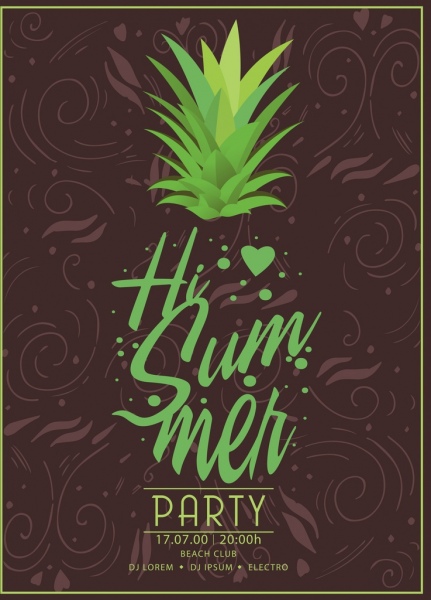 summer party banner green pineapple icon dark design