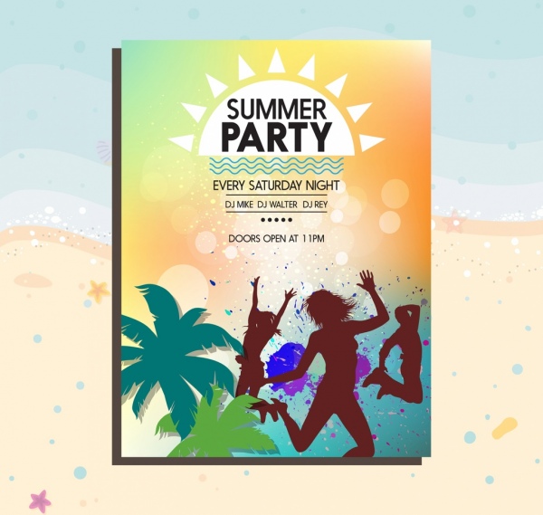 summer party banner human coconut trees silhouettes ornament