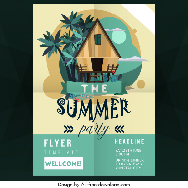 summer party flyer template cottage icon classical decor