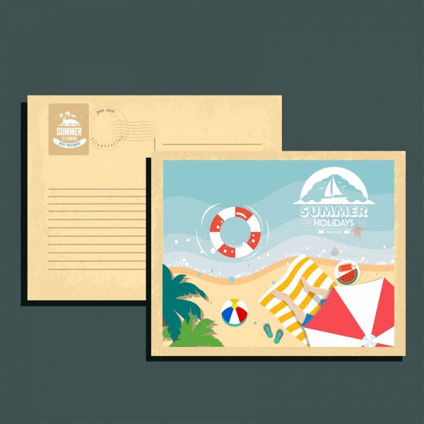 summer postcard template beach icons decoration 