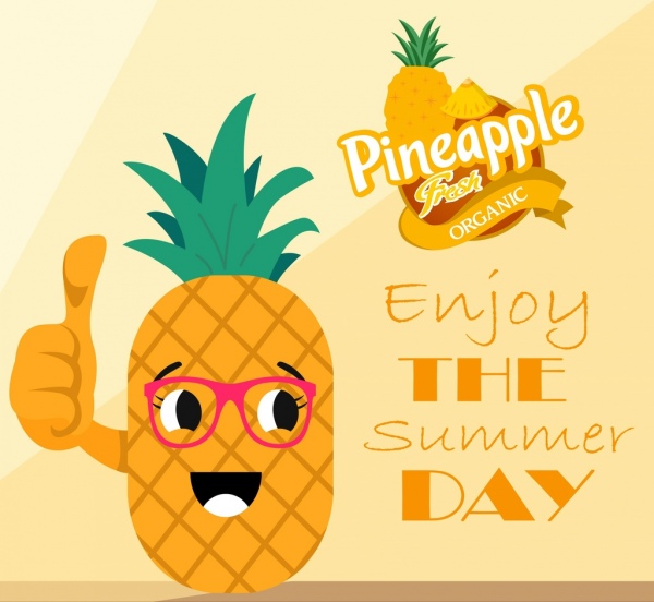 summer poster stylized pineapple icon yellow decor