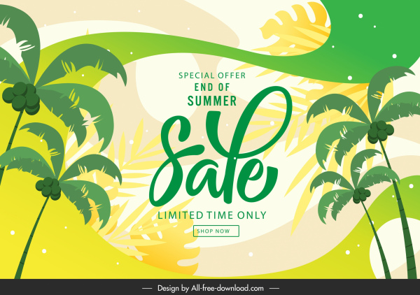 summer sale banner coconut trees sketch colorful flat
