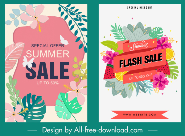 summer sale banner colorful flowers leaves decor