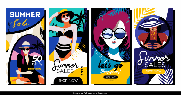 summer sale banners dark colorful stylish girls sketch