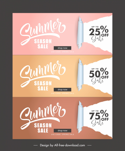 summer sale banners horizontal shape 3d ragged paper