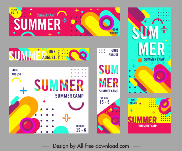 summer sales banners modern colorful geometrical decor