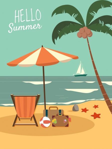 summer time banner beach trip icon classical design
