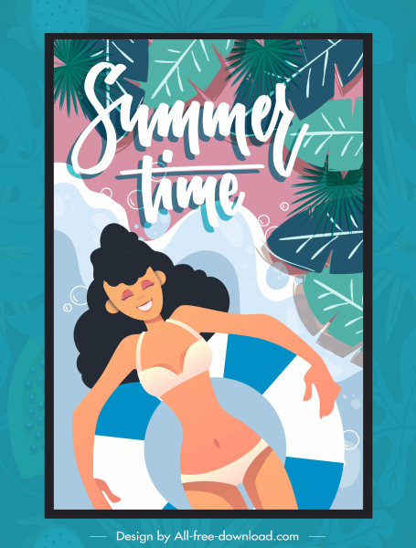 summer time banner relax bikini girl sketch
