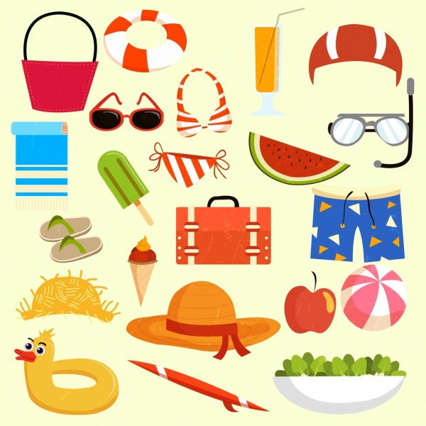 summer vacation design elements beach tour objects