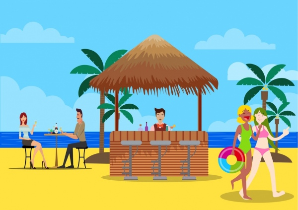 summer vacation drawing beach icon cartoon characters