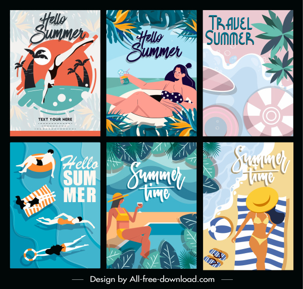 summer vacation posters beach activities colorful classic design