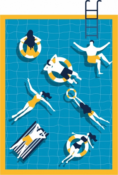 summertime backdrop relaxed people swimming pool icons