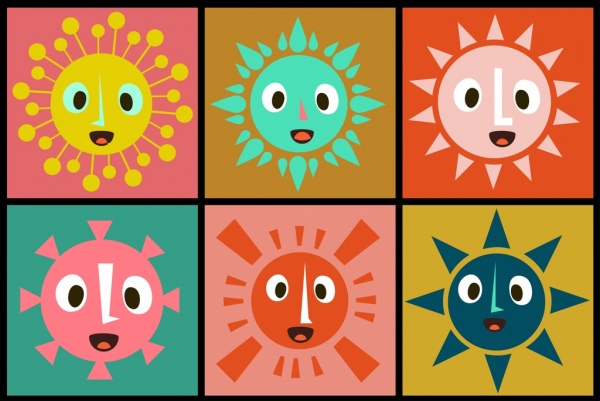 sun icons collection stylized cartoon style