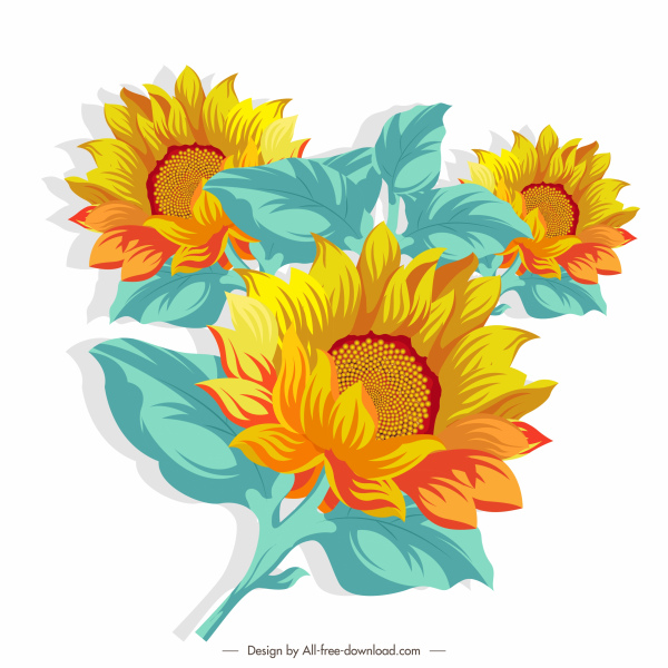 sunflower painting colorful vintage sketch