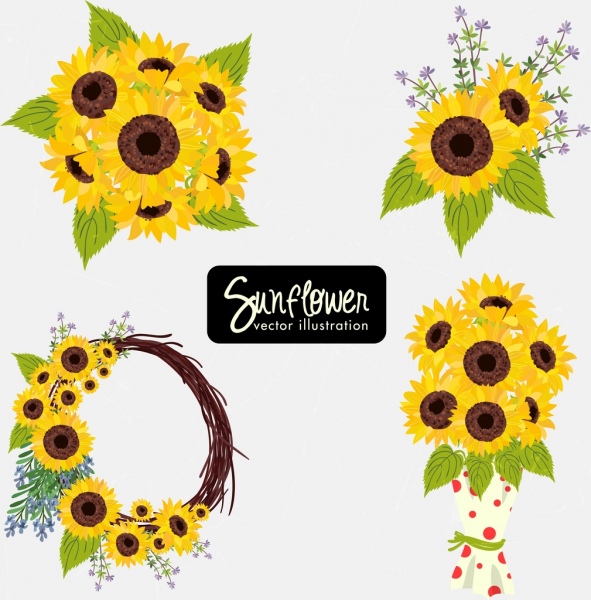 sunflowers decorative icons multicolored design