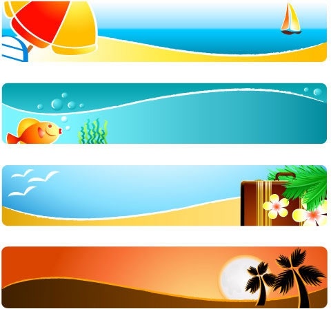 beach background templates colorful horizontal design symbols decor