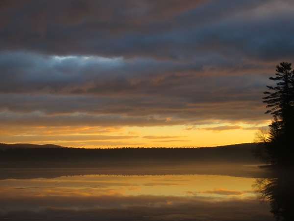 sunrise lake water clouds 