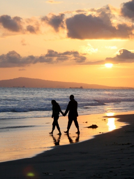 sunset couple stroll