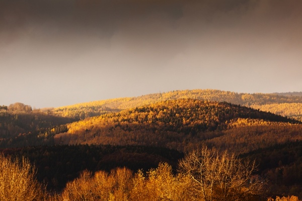 sunset in the mountains in autumn