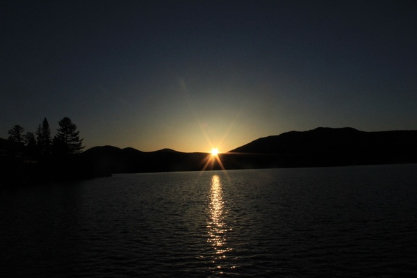 sunset over lake placid in the adirondack mountains new york