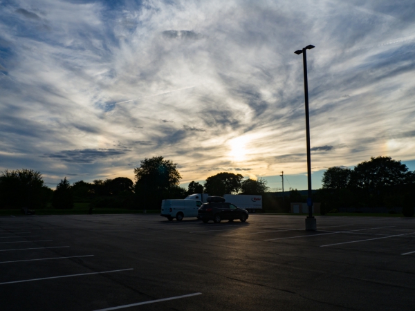 sunset over parking lot