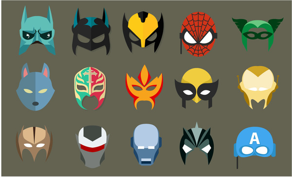 super hero masks vector illustration in flat style