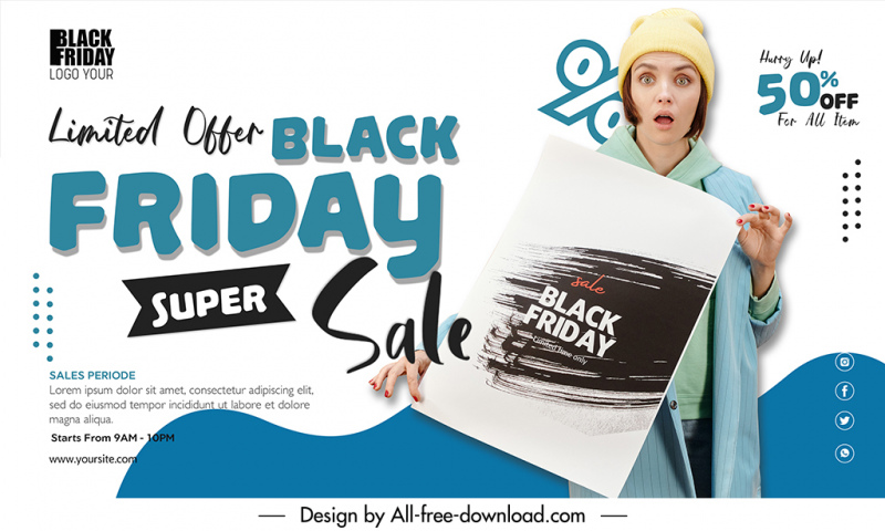 super sale black friday banner template surprise woman sketch