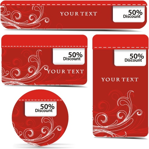 sales cards templates red shapes design traditional curves