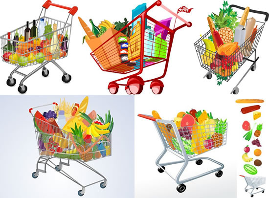 Supermarket shopping cart vector Vectors graphic art designs in
