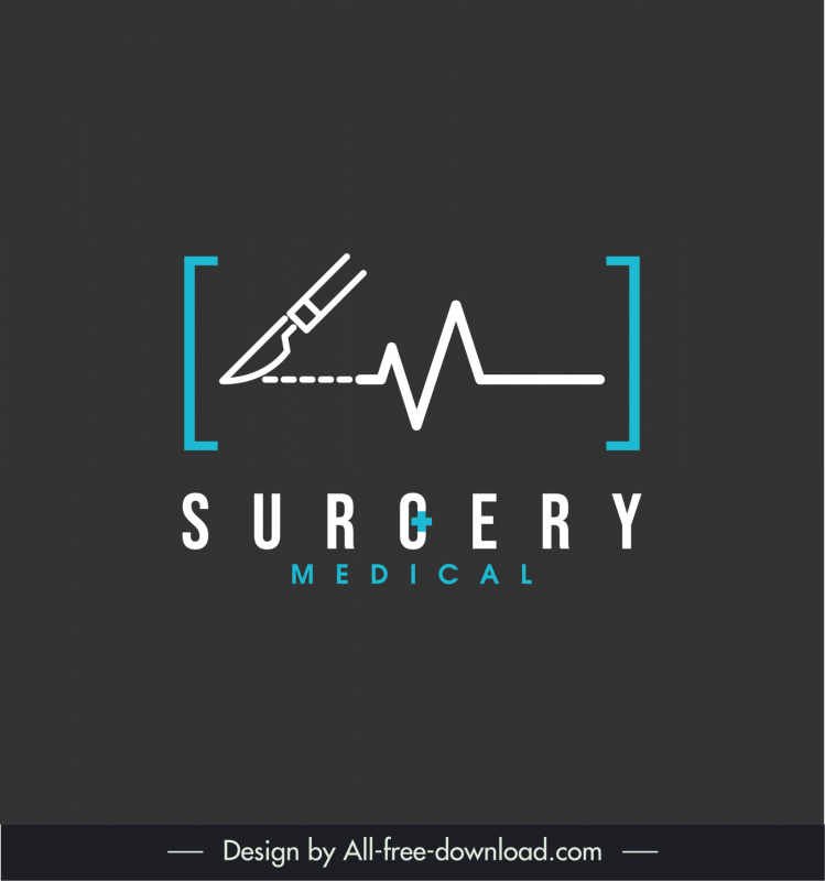 surgery medical logotype flat knife cardiogram sketch dark contrast design 