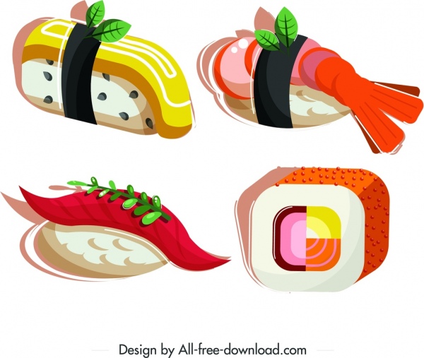 sushi food icons shrimp egg salmon squared design