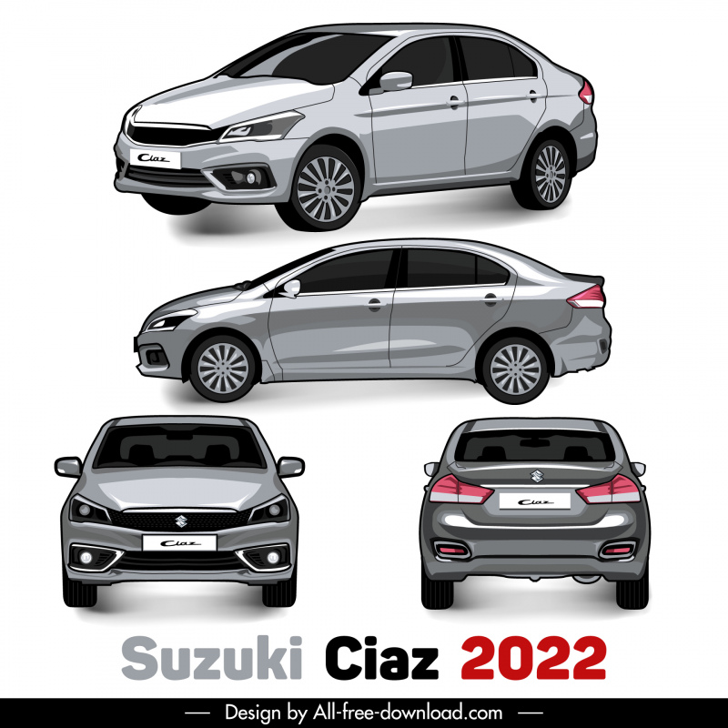 suzuki ciaz 2022 car model advertising template different views sketch