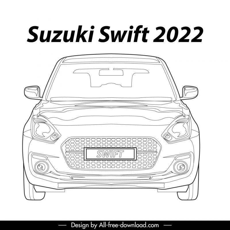suzuki swift 2022 car model icon flat black white handdrawn symmetric front view outline 
