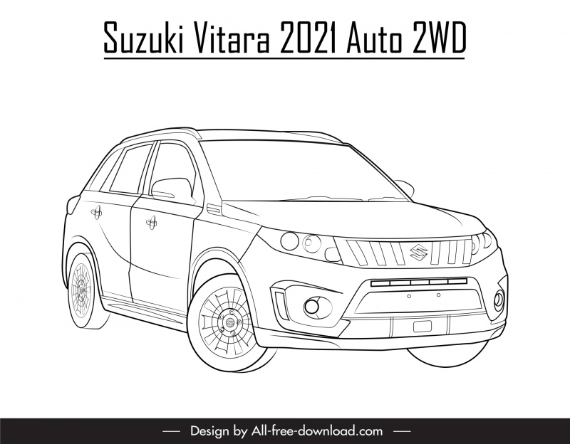 suzuki vitara 2021 car model advertising poster template black white handdrawn 3d tilt angle outline