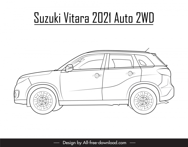 suzuki vitara 2021 car model icon flat black white handdrawn side view outline